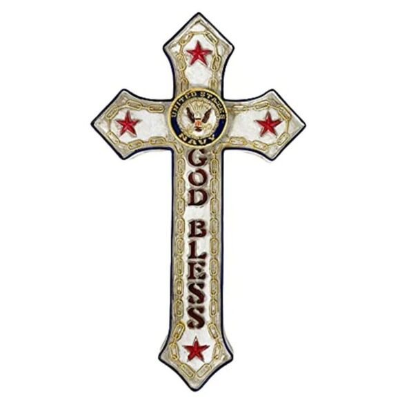 NWOT Montana West Hand Painted 16” United States Navy God Bless Wall Cross - Picture 8 of 8